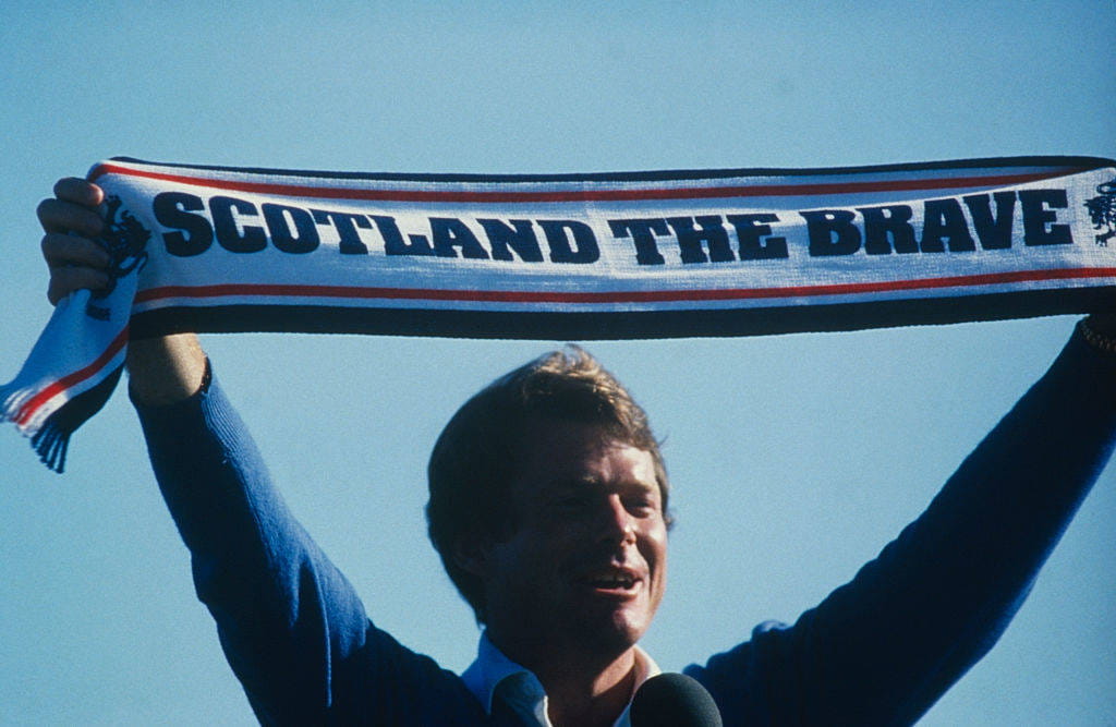 Tom Watson celebrates winning his fourth Open at Royal Troon in 1982